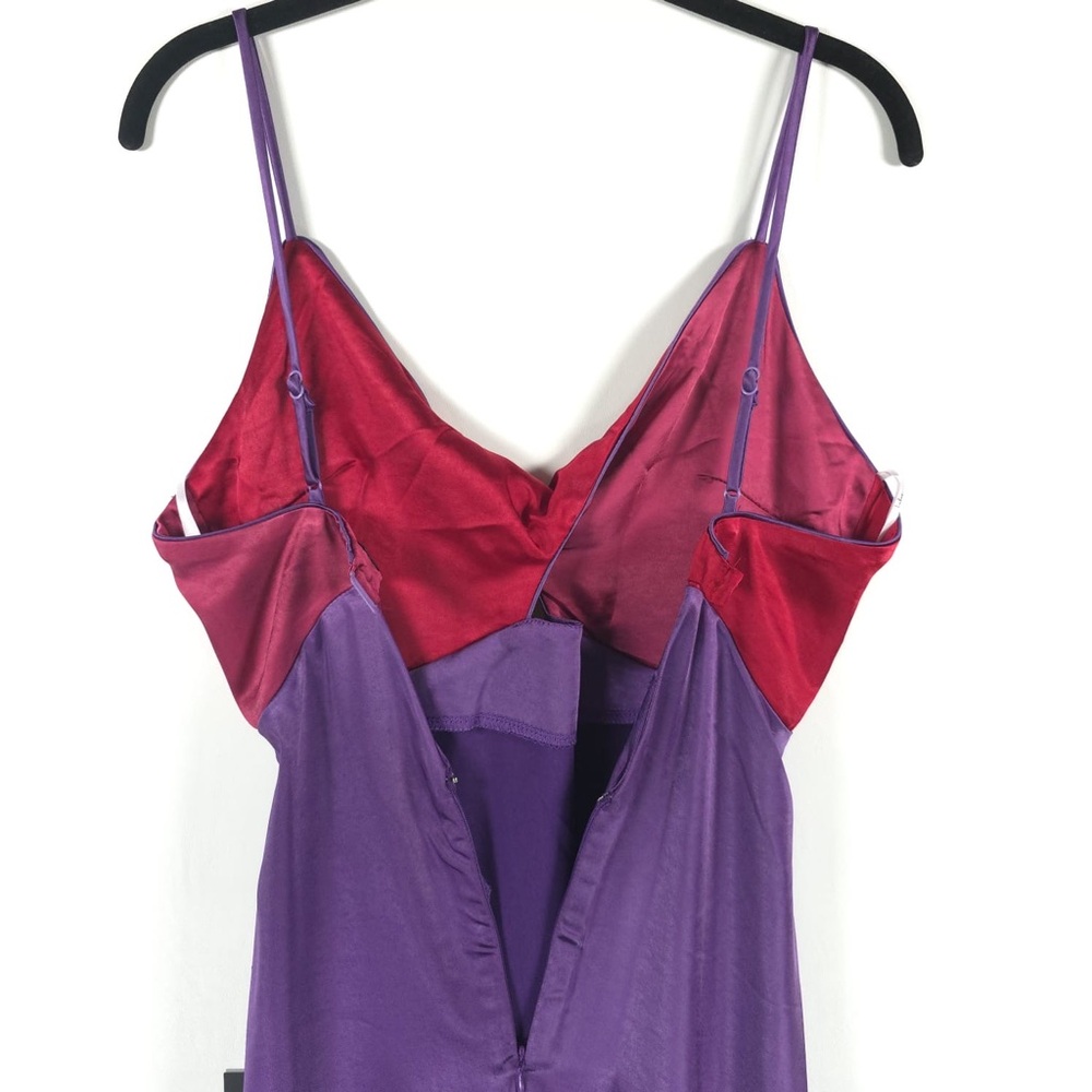 NWT Lulus Chic Combo Purple Color Block Satin Twist-Front Midi Dress D2936 Sz XS - Picture 11 of 14